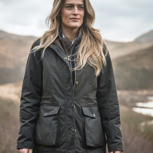 Caledonia Ladies Waterproof Wax Jacket, oilskinsjakke deluxe, olivengrøn - XS (UK8-10)